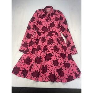 Kate Spade New York Floral Smocked Shirtdress Pink Burgundy Long Sleeve Size 0
